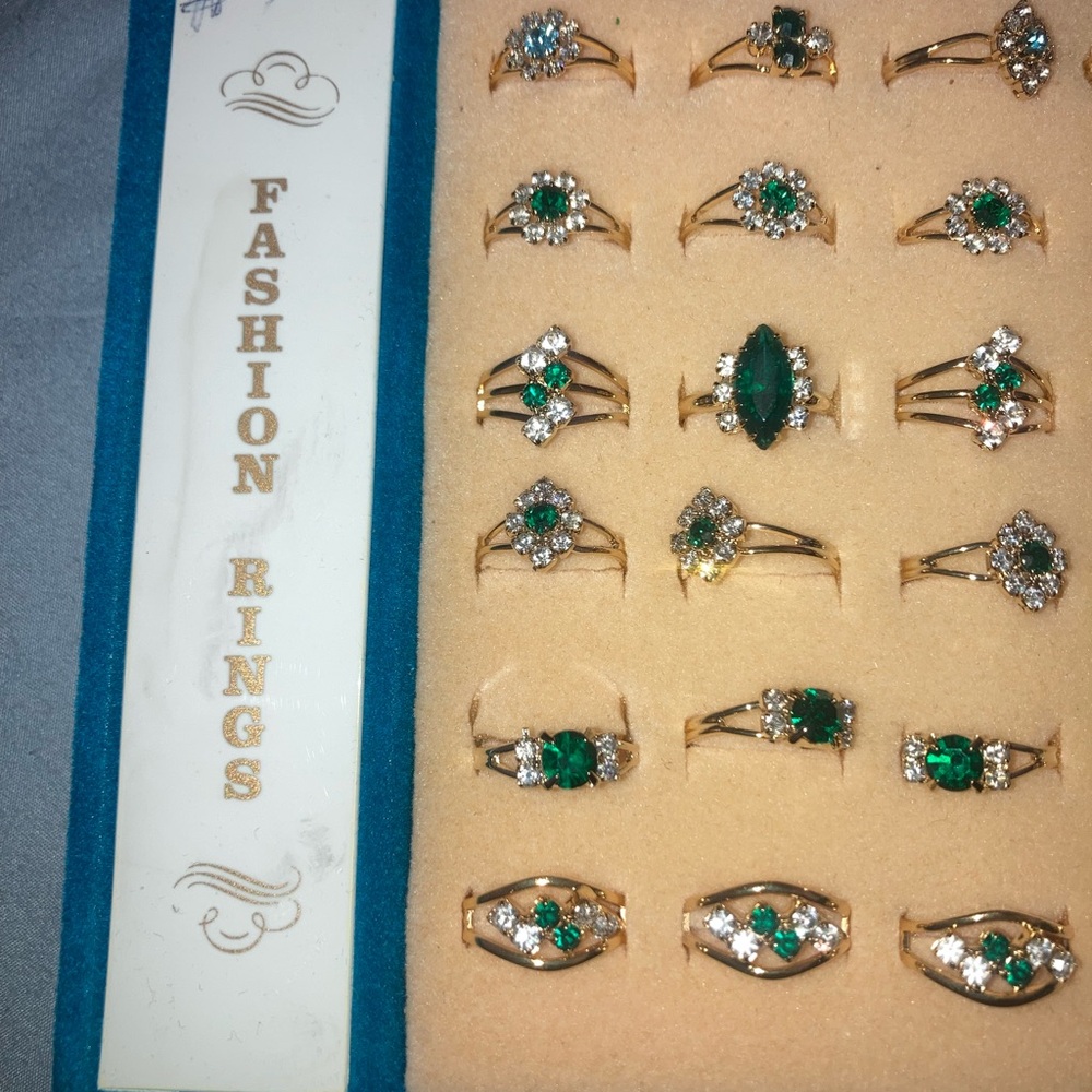 Vintage Adjustable Green Birthstone and Gold Tone Fashion Ring (pick1) - Picture 3 of 5